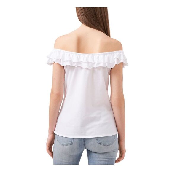RILEY&RAE Womens Stretch Ruffled Flutter Sleeve Off Shoulder Top - Picture 2 of 3